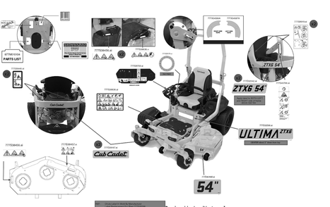 Label Map Diagram and Parts List for ZTX6-54KW (47RIAHA7010)(2023) Cub Cadet Lawn Tractor